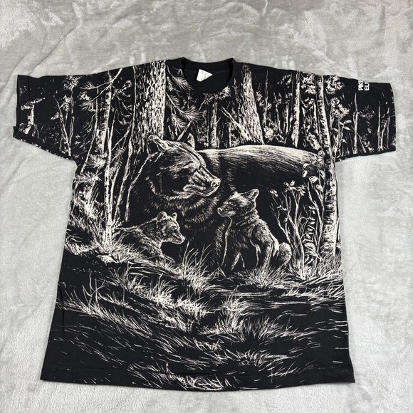 Vintage Bear Shirt‎ Mens XL Art Unlimited All Over Print Cubs 90s Single Stitch